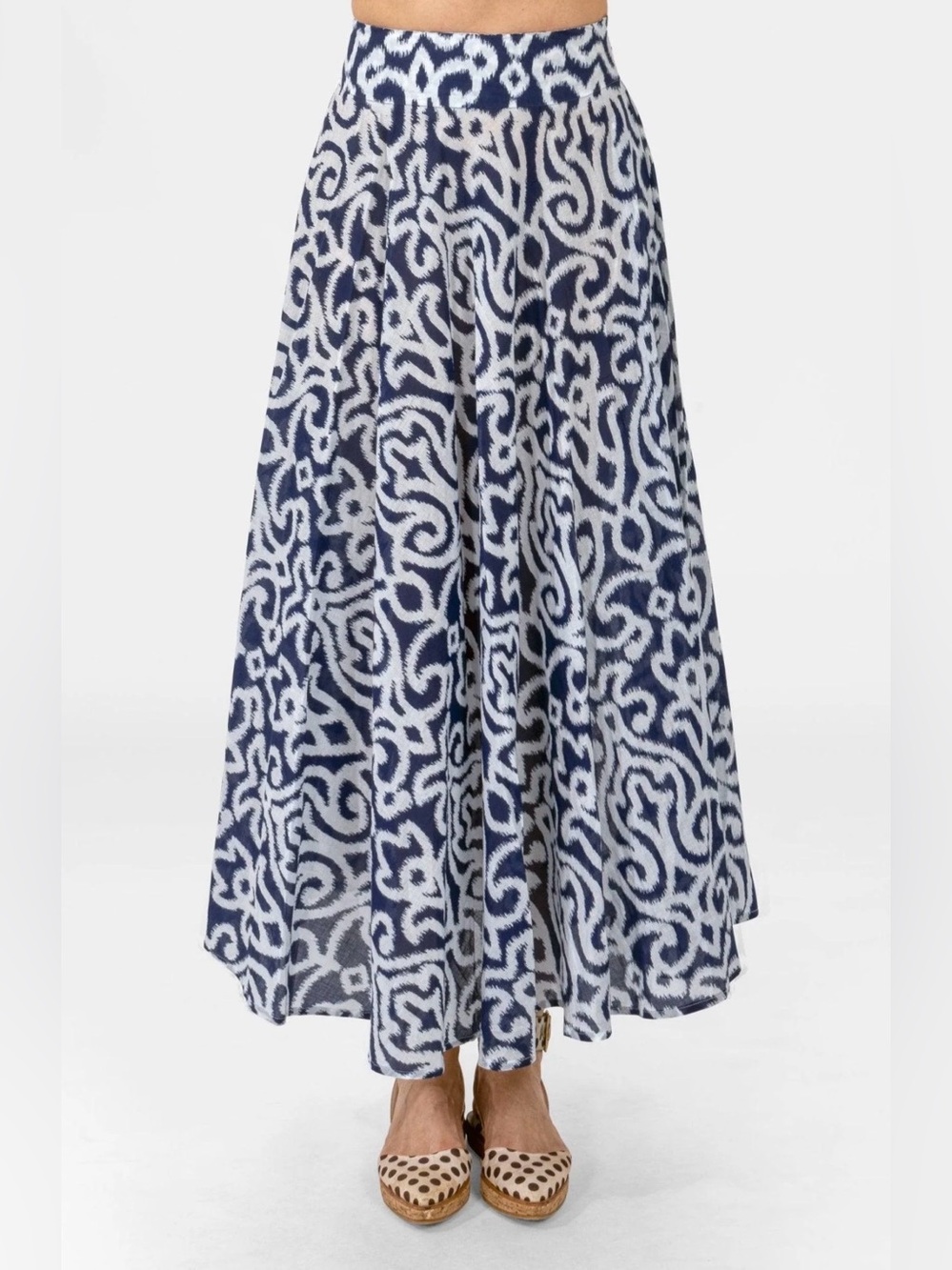 Gretchen Scott Designs Navy White Cotton Summer Skirt in Arabesque